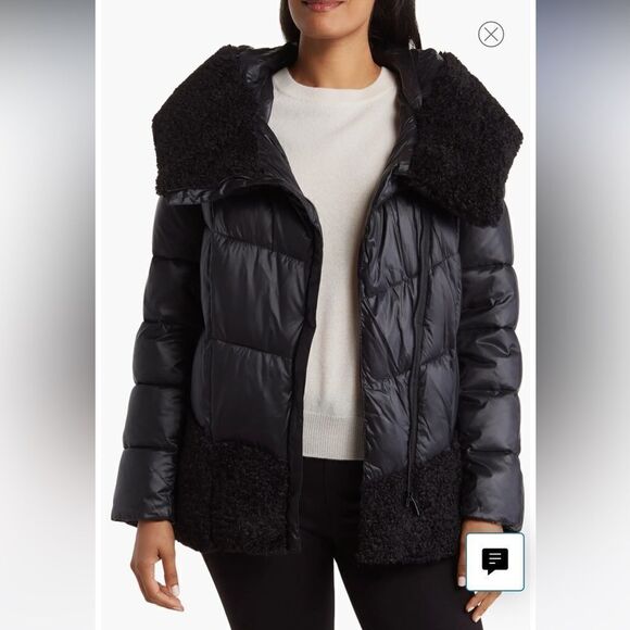 DONNA KARAN New York Faux Shearling Trim Puffer Jacket - Picture 1 of 3